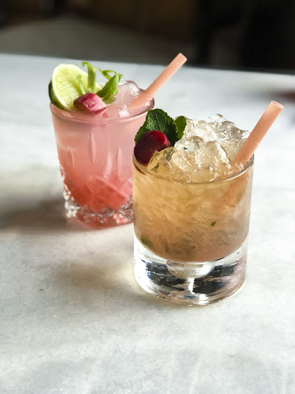 Rhubarb margarita and mint-julep cocktails